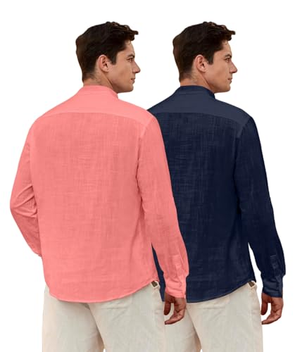 Image of Zombom Men's Combo Cotton Polyester Blend Solid Full Sleeve Straight Regular Fit Mandarin /Chinese Collor Kurta (Pack of 2)