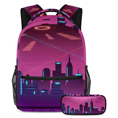 Sac à dos Cyberpunk City multicolore idéal pour le collège, le lycée et les voyages d'été
