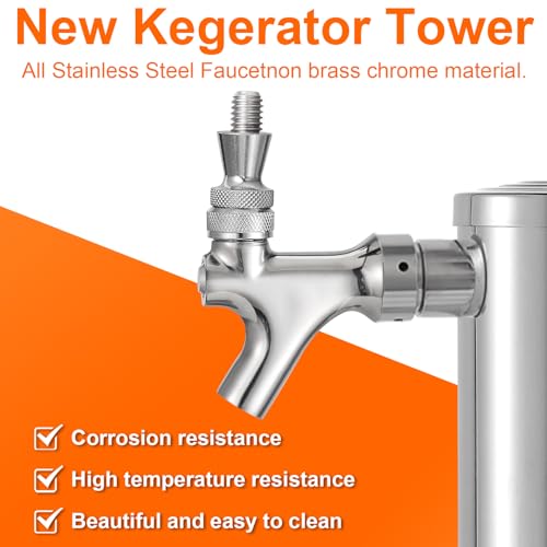 Imaictuu All Stainless Steel Kegerator Tower, Upgraded Dual Tap Beer Tower Dispenser Kegerator Parts，3 Inches Beer Tower Includes Pre-Assembled Hose and Self-Closing Faucet - Thumbnail 2
