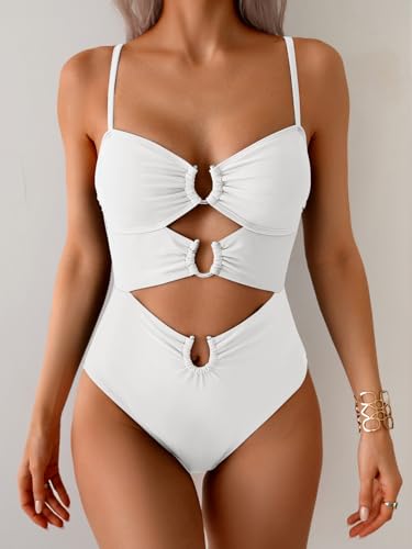 Image of Eomenie Womens Cutout One Piece Swimsuit with Ring Linked Sexy Monokini Bathing Suit for Beach Vacation
