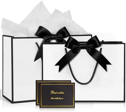 Bolsas de regalo medianas negras y blancas, 2 bolsas de regalo co...