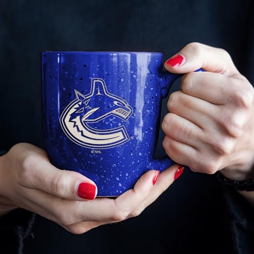 Image of Rico Industries NHL Hockey Vancouver Canucks Royal Personalized 16 oz Team Color Laser Engraved Speckled Ceramic Coffee Mug