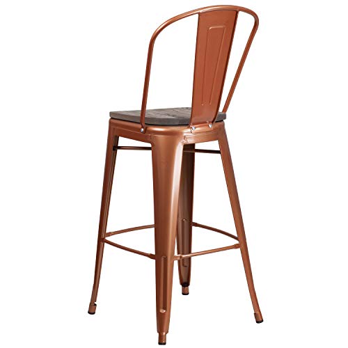 Butaco de bar estilo bistró EMMA + OLIVER con asiento de madera y estructura metálica en cobre, altura 46 pulgadas, uso comercial e interior miniatura 6
