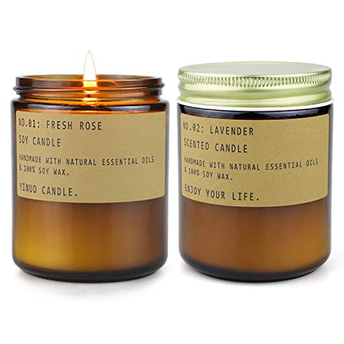 Scented Candles Gifts Set, Vintage Retro Stlye, per 7.2OZ, Hand-Poured Natural Soy Wax Apothecary Amber Jar Candles, Perfect Women & Men Gifts with Essential Oils for Aromatherapy Relaxation, 2Pack