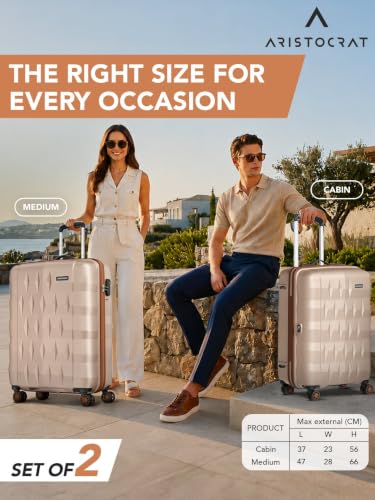 Image of Aristocrat Comet Set of 2 (Cabin+Medium) Hard Case Trolley Bags, Champagne