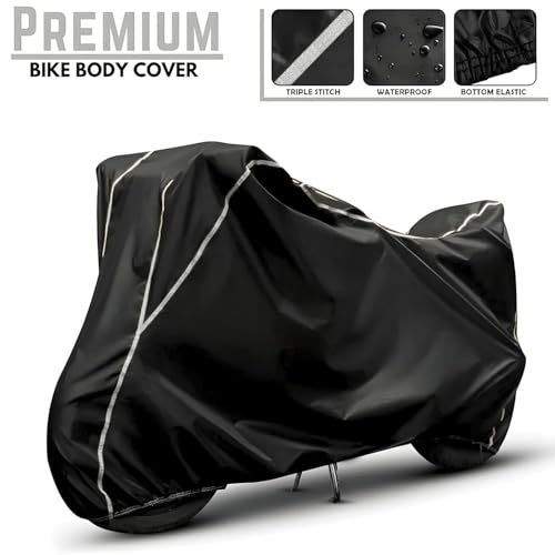 Image of Waterproof Bike Body Cover Compatible with Tvs Apache RTR 160 Dustproof Scratchproof - Motorcycle Cover for Two Wheeler, Outdoor Full Cover with UV, Duty, Rain Protection (Black & White) R1