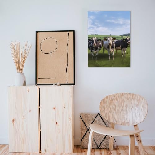Toile vache prairie pour salon et bureau : cadre déco nature 30x40 cm - 7