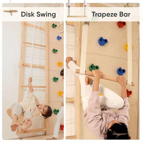 Image of Curious Cub Jungle Gym for Kids Indoor | Kids Gym Play Set | Contains Monkey Bar, Gymnastics Ring, Disk Swing, Rope Ladder for Kid to Play Indoor Fun Activity for Ages 4+ (UL4- 7 FEET)