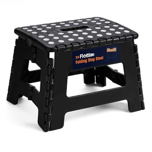 Image of Flottian 9 inch Folding Step Stool for Adults and Kids Holds Up to 300 lbs,Non-Slip Folding Stools with Portable Handle, Compact Plastic Foldable Step Stool for Bathroom,Bedroom, Kitchen Black