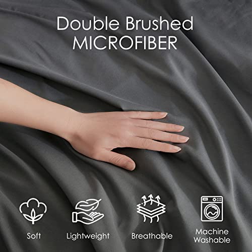 Image of Hearth & Harbor 3Pc Dark Grey Duvet Cover Set, Full Size, Soft Brushed Microfiber, 1 Duvet Cover 80x90in, 2 Pillow Shams, Button Closure | Soft Double Brushed Bedding Set, Button Closure, 1 Duvet Cover 80x90 Inches, 2 Pillow Shams