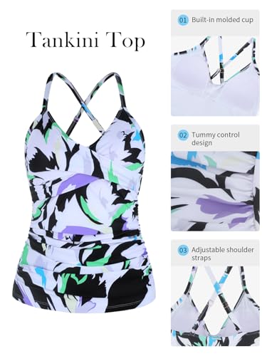 Image of RELELCIGA Women's Tankini Top V Neck Ruched Tummy Control Bathing Suit Top