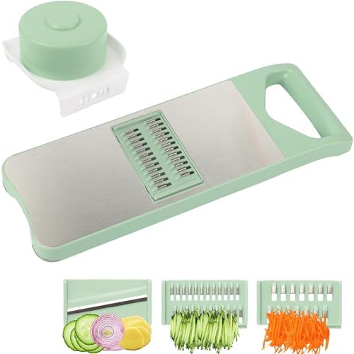 Mandoline Slicer with 3 Blades,Stainless Steel, Handheld Mandoline Vegetable slicer,Green