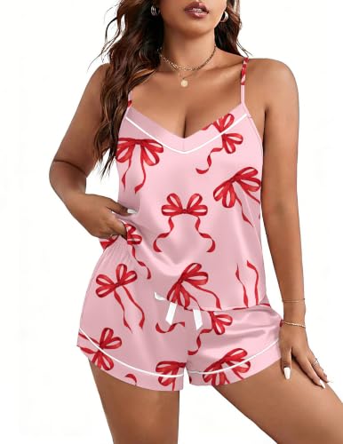 Image of Ekouaer Pajamas for Women Set Silk Satin Pjs Sexy Lingerie Sleepwear Cami Shorts Set Summer Nightwear S-XXL