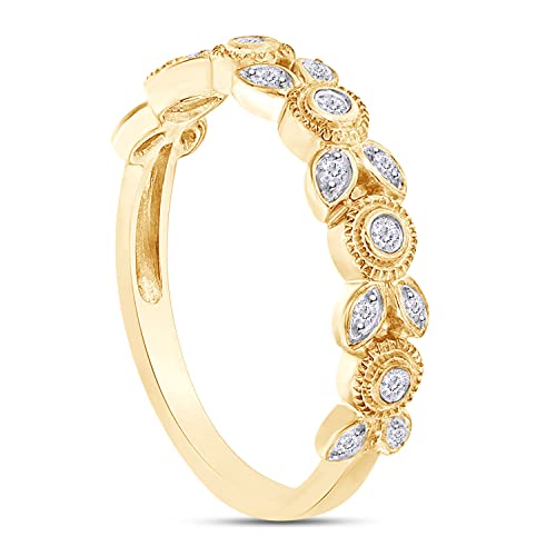 1/10 Carat Round Cut White Natural Diamond Vintage Flower Stackable Wedding Band Ring In 14k Gold Plated 925 Sterling Silver Jewelry (Clarity : I2-I3, Color : I-J, 0.10 Cttw)4