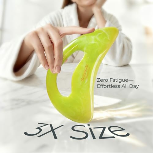 Image of Scienlodic Gua Sha Massage Tool with Handle (Resin) Larger Guasha Body Scraping Tool for Back Legs Neck Massage, Lymphatic Drainage, Cellulite Remove - Large Yellow-Green