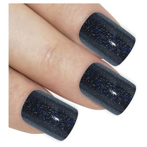 False Nails Bling Art French Fake Matte Gel Glitter Polished Squoval 24 Acrylic Medium Tips Glue (Dark Beauty Gel) Cover
