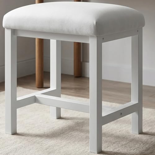 KAI-ROAD Small Vanity Stool Cute Vanity Stools with Cushion White Makeup Vanity Chair for Small Spaces Living Room Bedroom Bathroom Entryway Ottoman Foot Rest for Couch Sillas Modern