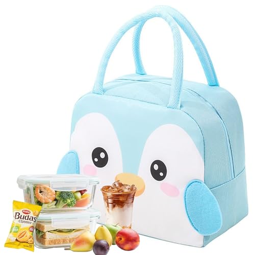 Velvaria Insulated Lunch Bag Cartoon Small Bento Tote Bag for Kids Girls & Students Waterproof Cute Thermal Lunch Box Bag for School Work Picnic & Outdoor Activities(Penguin)