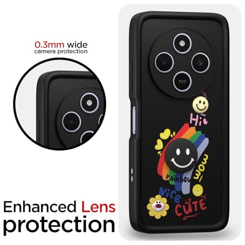 Image of Pikkme Back Cover for Redmi A4 5G / Redmi 14C 5G / Poco C75 5G | Soft Silicone| Cute Rainbow Smile & 3D Cartoon Flower Design | Shockproof Raised Camera Protection Bumper Case (Black)