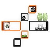 Royal Handicrafts DecorNation 6 Piece Cube Rectangle Designer MDF Wall Shelf, Orange and Black