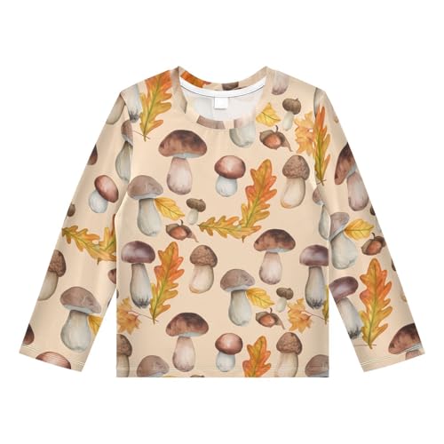 Boletus Leaves Beige Boy's Rash Guard Swim Shirt Long Sleeve Sun Shirt for Kids Toddlers UPF50+