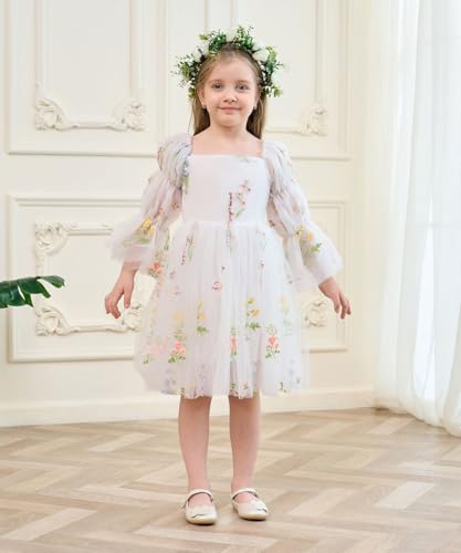 Flower Girl Dress Tulle Embroidery Long Sleeve Princess Toddler Baby Girls Fairy Wedding Pageant Gown2