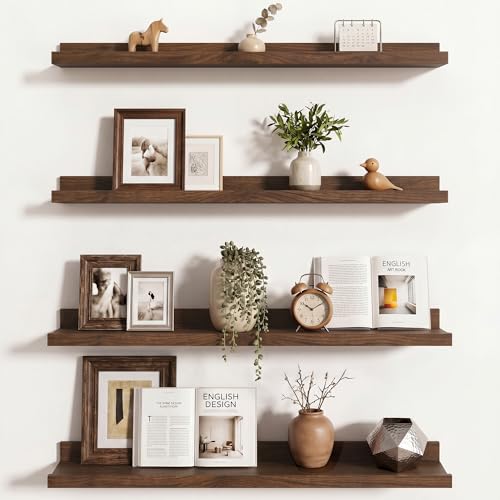 Axeman 30 Inch Floating Shelves | Walnut Picture Ledge Shelf Set of 4 | Rustic Wood Wall Shelves...