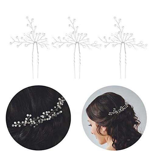 Preisvergleich Produktbild 3 Stück Braut Kamm Haarnadel Hochzeit Handgefertigt Haarschmuck verschönert mit Perle und Kristallen Greencolourful (Silver)