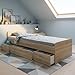 Boro Modernes Einzelbett mit 3X Schubkästen 90 x 200 cm - Praktisches Jugendzimmer Kojenbett in Eiche Sonoma Optik - 95 x 66 x 204 cm (B/H/T)