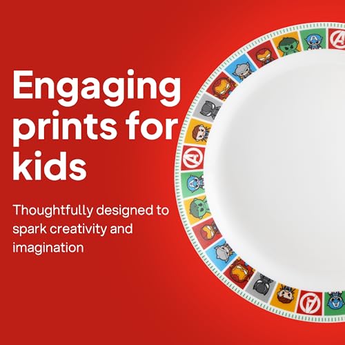 Image of CELLO Kidzbee Avengers Design Set of 7 Pieces Opalware Kids Dinner Set, White | Food Grade Toughened OpalGlass, Microwave & Dishwasher Safe, Bone Ash Free, Stackble Bowls Mug & Plates Kids Dinner Set