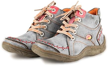 TMA EYES Women's Handmade Quilted Leather Classical Lace up Fashion Comfortable Ankle Platform Booties(Blue,8) | Image 1