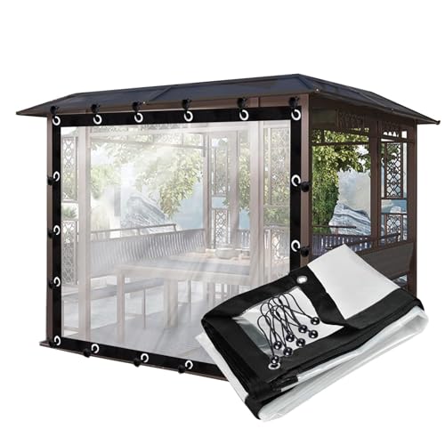 Cortina de lona transparente impermeable para pérgola al aire libre con ojales, ideal para balcón, patio, porche y cenadores, tamaño 13 x 10 pies