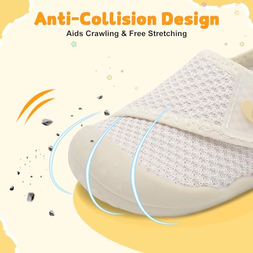Image of FEETCITY Baby First Walking Shoes Wide Baby Shoes Infant Sneakers Newborn Crib Shoe Barefoot Lightweight Slip On Shoe
