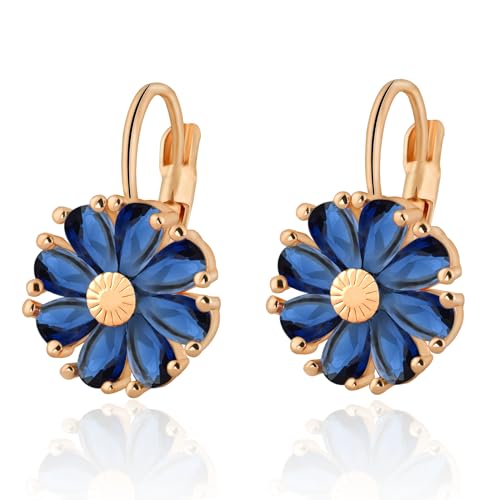 Gold Flower Earrings Birthstone Leverback Earrings Hypoallergenic Vintage Floral Earrings for Women Trendy