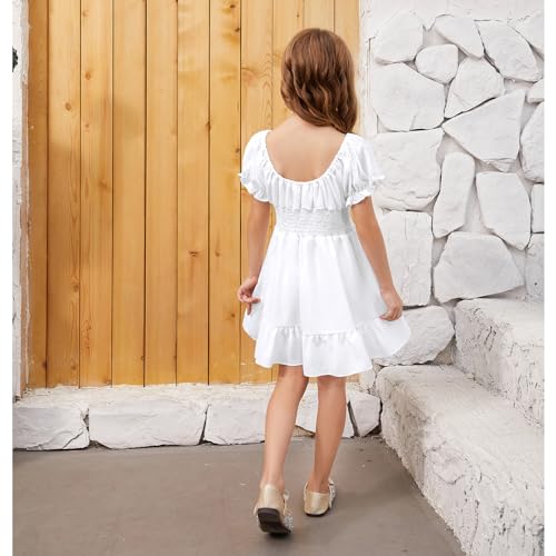 QPANCY Girls Summer Floral Dress Kids Puff Short Sleeve Swing Casual Dress2