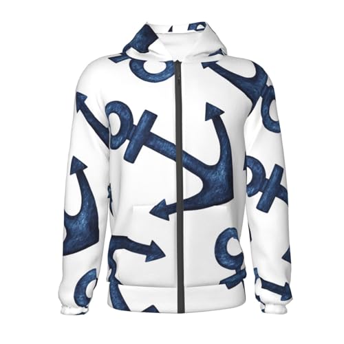 Navy Blue Anchor Kid Hoodies Boys Zip Up Sweatshirts Girls Pullover with Pocket2