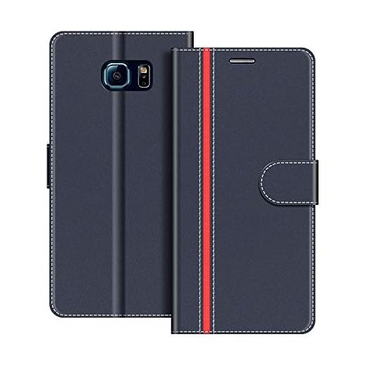 COODIO fodral till Samsung Galaxy S6 Edge, magnetiskt flip-fodral telefonfodral kompatibel med Samsung Galaxy S6 Edge mobilfodral, Mörkblå/Röd