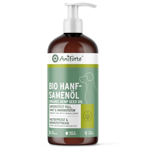 AniForte kaltgepresstes Bio Hanfsamenöl für Hunde & Pferde 1 Liter - 100% reines Barf Öl als Zusatz, Premium Hanfsamenöl, Naturprodukt ohne Zusätze