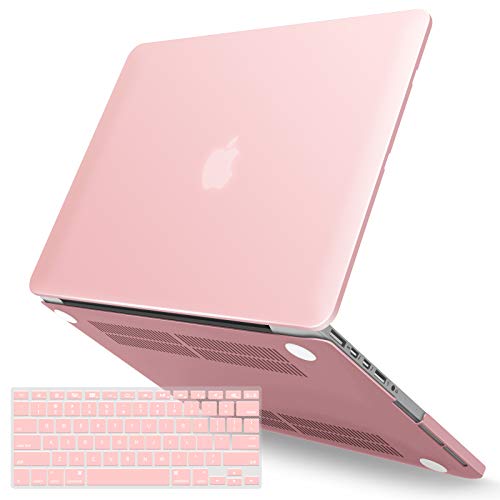 IBENZER Compatible with MacBook Pro 15 Inch Case 2015 2014 2013 2012 A1398, Hard Shell Case with Keyboard Cover for Old Version Apple Mac Pro Retina 15, Rose Quartz, R1501RQ+1