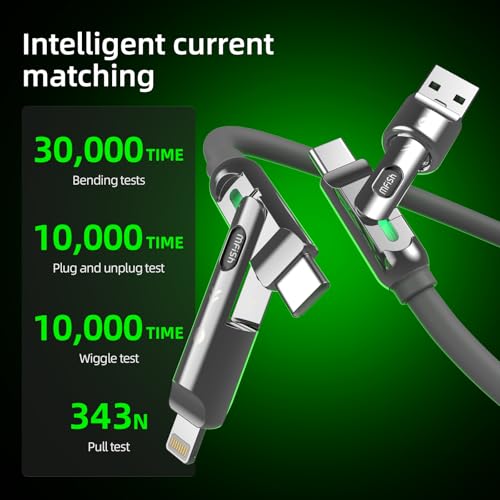 Image of MFish 4-in-1 Charging Cable, USB-C /USB-A to USB-C & Lightning Cable, 240W PD 3.1 USB C Fast Charging Cord, 6.6FT Silicone Multi Charger Cable for iPhone 17 /16 /15 /14, MacBook, iPad, CarPlay, Grey