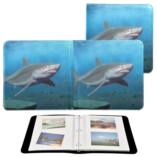 Álbum de Fotos Scrapbook Adhesivo DIY con Cubierta de Cuero PU Azul Profundo Tiburón, 3 Anillos, 40 Páginas, 8x10 para Memoria miniatura 2