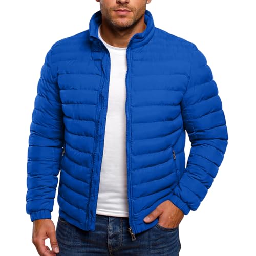 Genérico Plumiferos Hombre Color Liso, Bomber Hombre Invierno Cuello Mao Sin Capucha De Cremallera, Plumíferos Montaña - Bombers Trabajo Casual - Azul Real XL