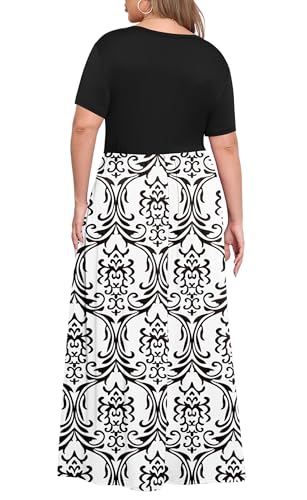 Image of KARALIN Women Plus Size Maxi Dress Short Sleeve Round Neck Loose Fit A-Line | Plus Size Long Dress,Summer Casual Maxi Dresses,Short Sleeve,Side Pockets,Round Neck,Elastic Waist,14 Plus - 26 Plus