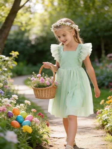 Image of Tutu.kk Toddler Girls Vintage Party Dress Ruffled Sleeve A-Line Tulle Flower Girl Dresses for Wedding,Birthday