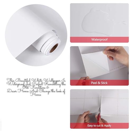 Image of WALLMATE Matte White Wallpaper White Peel and Stick Wallpaper Self-Adhesive Removable Wallpaper Thicken Waterproof Wallpaper for Kitchen Countertop Cabinet (12 inch by 96 inch)