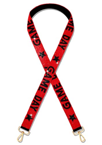 Image of Game Day Purse Strap Replacement Red Black Football Purse Strap Crossbody Bag Straps Game Day Outfits Football Accessories (Red Black)
