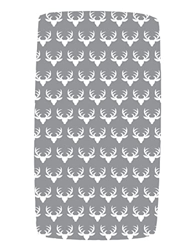 Image of Dear Baby Gear Baby Crib Sheets - Toddler Bed Sheets - Breathable Fitted Bed Sheet - Nursery Bedding - Cribs Mattress Cover - Infant Crib Sheet for Girl & Boys -52x28x10 (White Antler on Gray Print)