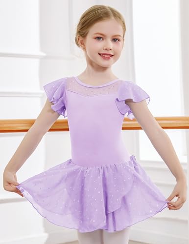 Zaclotre Girls Ballet Leotards Ruffle Sleeve Sparkle Dance Leotard Toddler Ballerina Dress Outfits3