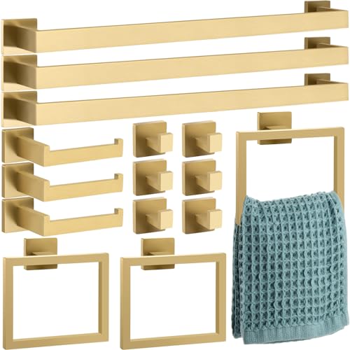 Gisafai 15 Pcs Gold Bathroom Hardware Accessories Set 23.6 Inch Bath Towel Bar Kit Stainless Steel...
