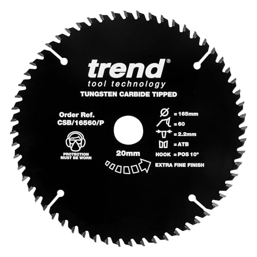 Trend Wood PTFE Circular Saw Blade 165mm Diameter 20mm Bore 60 Teeth TCT 2.2mm Kerf CSB/16560/P